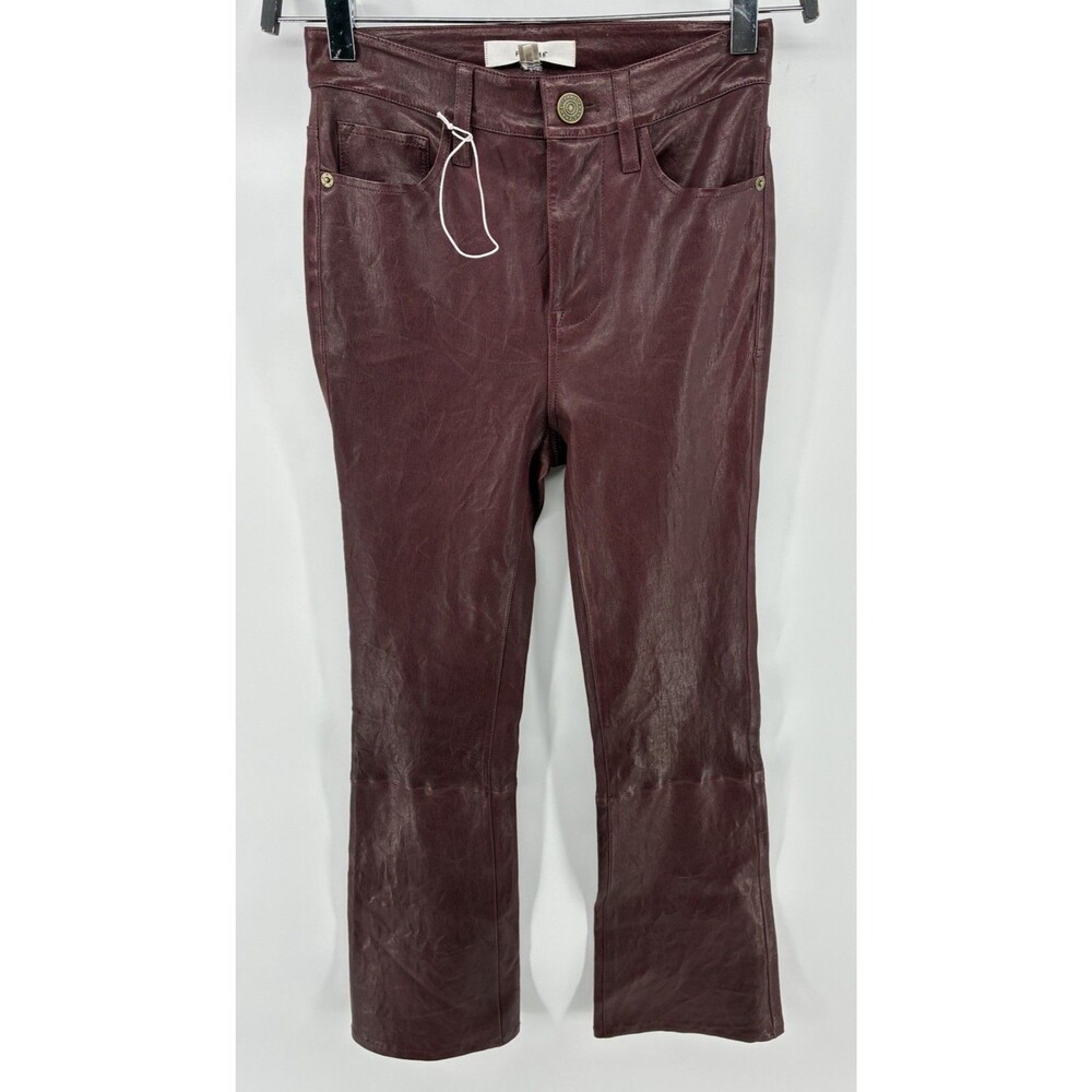 Frame le Crop Mini Boot Leather Pants Wine Size 23 NWT  $978.00